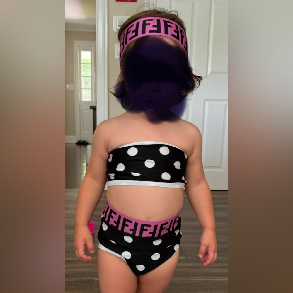 Fancy Schmancy Baby Designer Inspired Swimsuit Swim Bikini Bandeau Headband Set